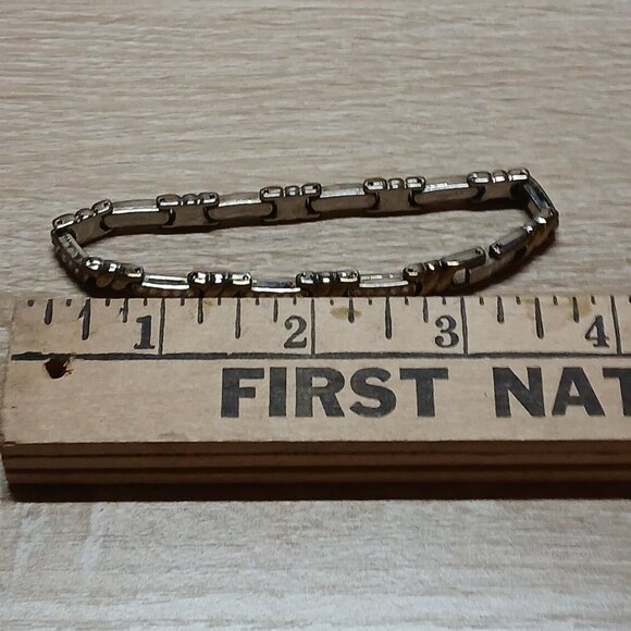 Vintage Silver & Gold Tone Bracelet with White Rhinestones Fashion Jewelry #43 - Picture 4 of 7